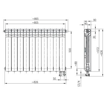 Grzejnik żeberkowy KFA Armatura G500/F 572 x 865 mm, kolor biały (RAL 9016)