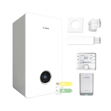 Pakiet - Kocioł gazowy dwufunkcyjny BOSCH TERMOTECHNIKA CONDENS GC5700iW24/30C kondensacyjny wiszący 25,2 kW + Czujnik temperatury zewnętrznej + Regulator CW400 + Zestaw powietrzno-spalinowy szachtowy 2581+ Moduł sterowania K30RF