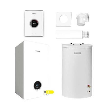 Pakiet - Kocioł gazowy jednofunkcyjny BOSCH TERMOTECHNIKA CONDENS GC5700iW24P kondensacyjny wiszący 25,2 kW+ Zestaw powietrzno-spalinowy 2581 (do szachtu) + Czujnik c.w.u. + Regulator CT200 (biały) + Zasobnik c.w.u WST120-5O