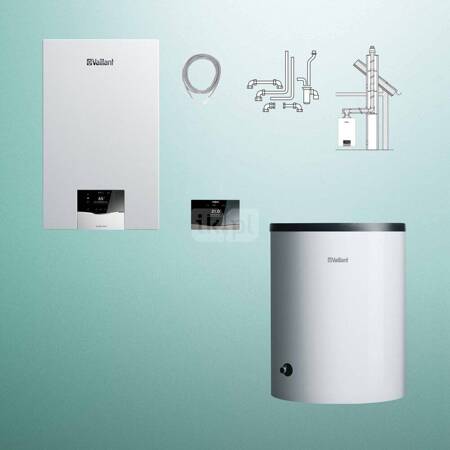 Pakiet - Kocioł gazowy jednofunkcyjny VAILLANT ecoTEC plus VC 15CS/1-5 kondensacyjny wiszący 2.8-16.4 kW + Regulator sensoCOMFORT 720 + Zestaw powietrzno-spalinowy szachtowy + Zasobnik c.w.u VIH R 120/6 B