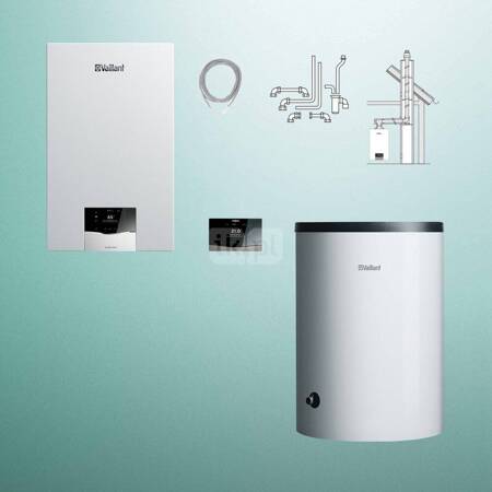 Pakiet - Kocioł gazowy jednofunkcyjny VAILLANT ecoTEC plus VC 15CS/1-5 kondensacyjny wiszący 2.8-16.4 kW + Regulator sensoCOMFORT 720 + Zestaw powietrzno-spalinowy szachtowy + Zasobnik c.w.u VIH R 150/6 B