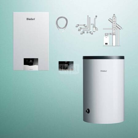 Pakiet - Kocioł gazowy jednofunkcyjny VAILLANT ecoTEC plus VC 15CS/1-5 kondensacyjny wiszący 2.8-16.4 kW + Regulator sensoCOMFORT 720 + Zestaw powietrzno-spalinowy szachtowy + Zasobnik c.w.u VIH R 200/6 B