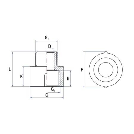 Przedłużka redukcja RUMET mosiądz 3/4'' x 1/2'' (GW x GZ), 31 mm