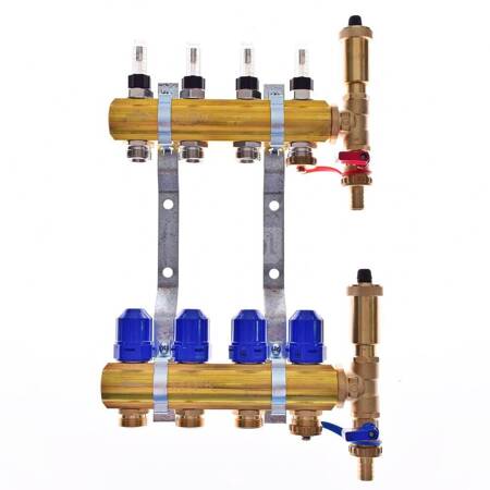 Rozdzielacz do ogrzewania podłogowego QIK Optimo MAGNET STD III - RMSZT-1-50-M 16-obieg. mosiądz GW 1'' x GZ 3/4'' + przepływomierz