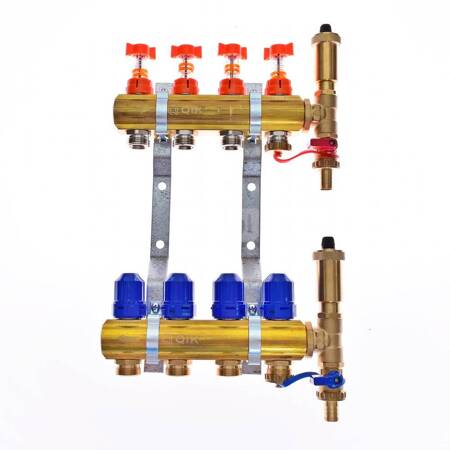 Rozdzielacz do ogrzewania podłogowego QIK Optimo STANDARD III - RMSZT-1-50 9-obieg. mosiądz GW 1'' x GZ 3/4'' + przepływomierz