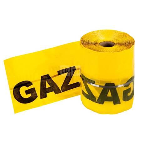 Taśma ostrzegawcza z wkładką metalową i nadrukiem "GAZ" szer. 20 cm, żółta (1 rolka - 100m)