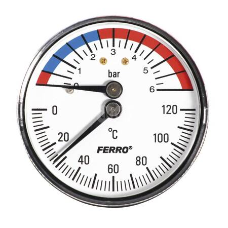 Termometr bimetaliczny FERRO fi 63 mm 120'C 6 bar połączenie aksjalny